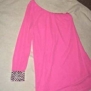 Hot pink one shoulder club dress